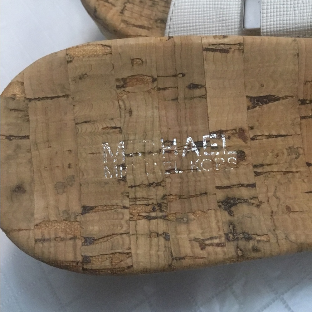 Michael Kors White Slide Wedge Sandals with Silver Logo - Picture 12 of 16